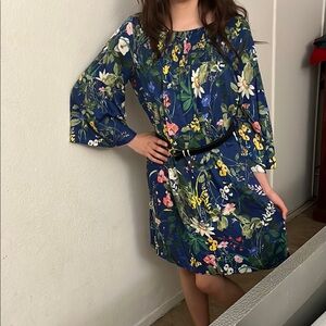 Zara Blue Floral Denim Dress